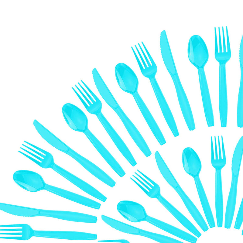 Kicko Pastel Blue Premium Cutlery - 108 Pieces - Plasticware for Birthday Parties