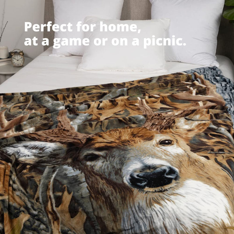 Camo Buck Deer Super Soft Full/Queen Size Plush Fleece Blanket