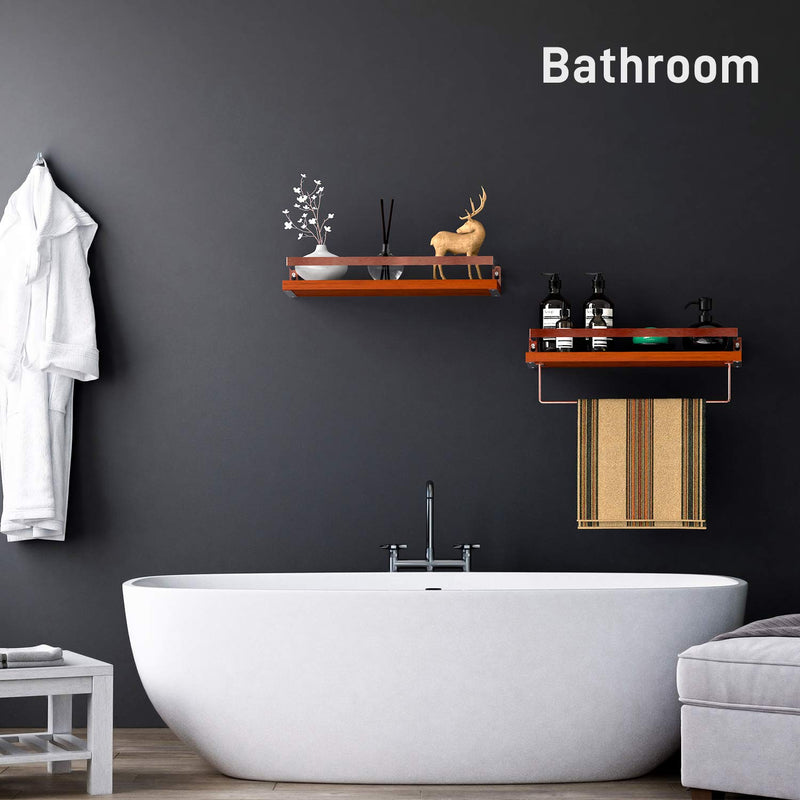 Vdomus Bathroom Shelves Made of Wood Material 2 Pack, Brown Floating Bathroom Shelves Wall