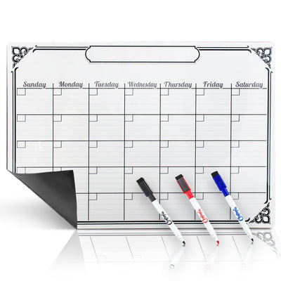 Signs Authority Magnetic Calendar for Refrigerator White Board (Rigid w/Blk Dry Erase