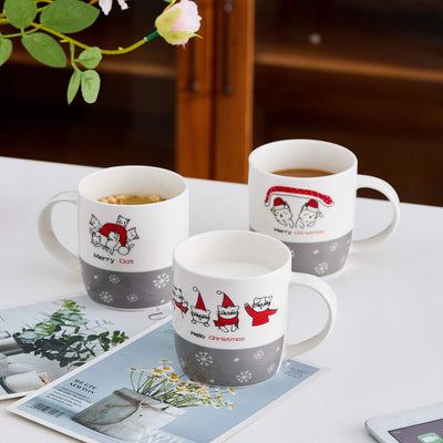 Christmas Coffee Mug Set Set of 6 Large-sized 14 Ounce Valentine Day Gifts Cats Theme