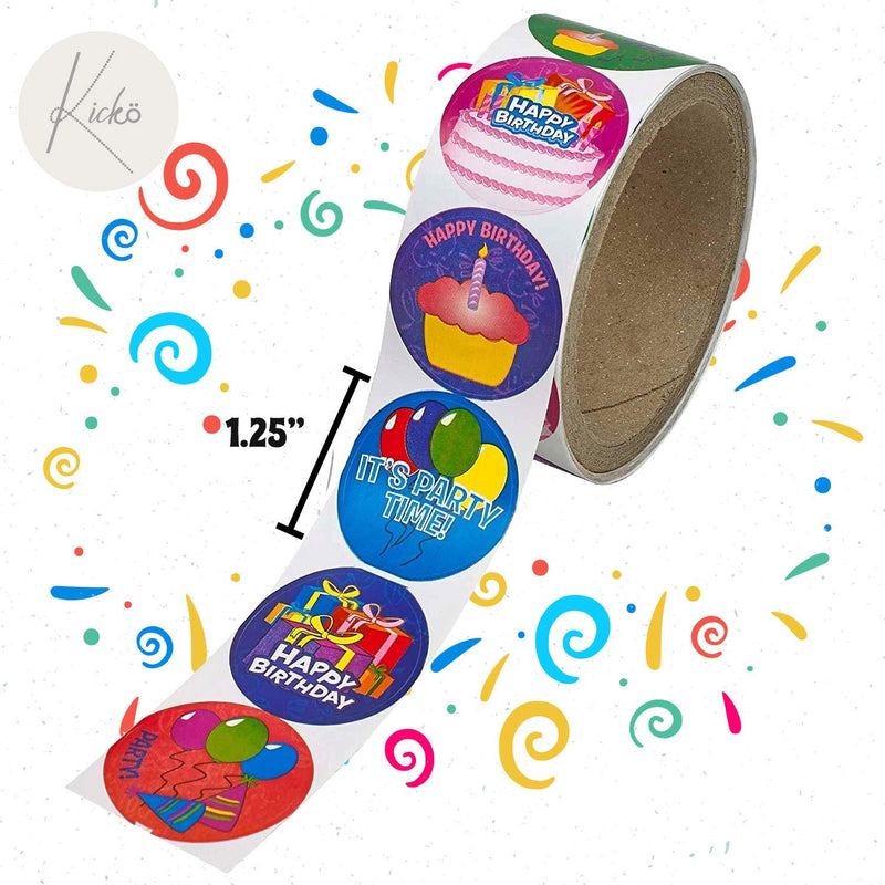 Kicko Birthday Sticker Rolls - 3 Pack - 100 Stickers per Roll Totalling 300 Stickers