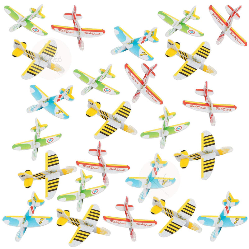 Kicko Mini Foam Airplane Glider - 24 Pieces Colorful Flying Plane - Perfect for Indoor