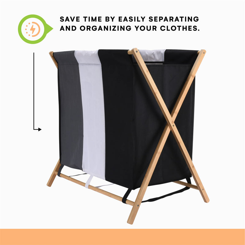 Bamboo Laundry Hamper 2 Section Felt Compartment Sorter Bag - Laundry Basket