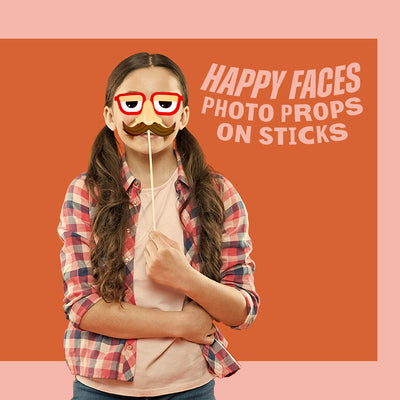 Kicko Happy Faces Photo Props on Sticks - 16 Pack - Multiple Sizes - for Kids, Party