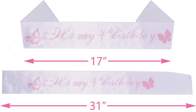 4th Birthday Gifts for Girls, 4th Birthday Tiara and Sash, Its My 4th Birthday Sash