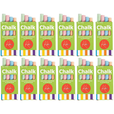 Kicko 12 Boxes of Colored Chalk, 3.5 Inches 4 Sticks per Box Assorted Colors, Non-Toxic