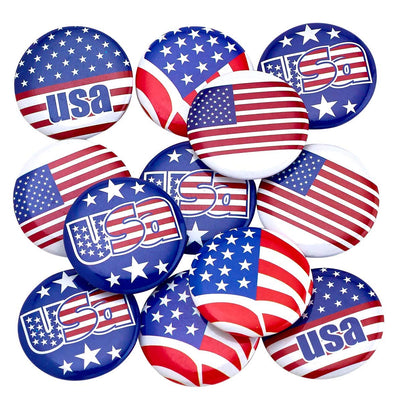 Kicko USA Buttons - 48 Pack, Patriotic American Pins - Party Favors