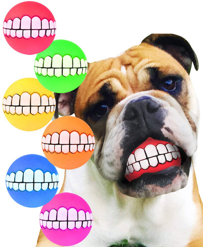 Hawwwy Funny Dog Teeth Ball for Dogs, Fun Pet Toy with Human Smile Design and Squeaker