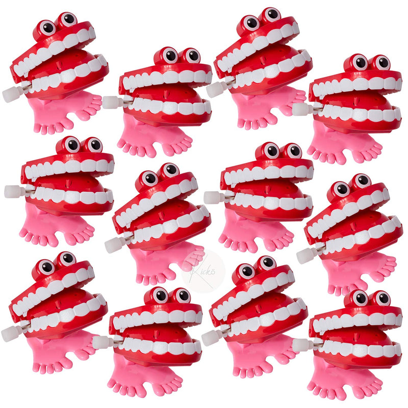 Kicko Wind-up Chatter Teeth with Eyes - Pack of 12, 1.75 Inch Chomping Funny Teeth