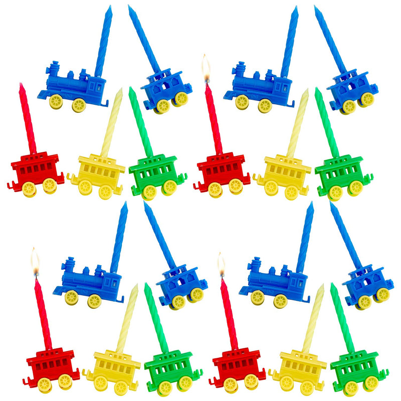 Kicko Birthday Candles with Train Holders - 20 Pack - 2.5 Inch - Multicolored, Rainbow