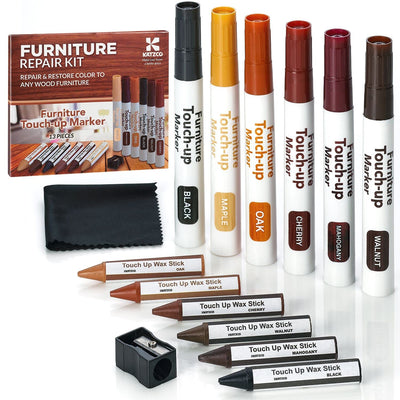 Katzco Furniture Repair Kit Wood Markers - Set Of 13 - Markers And Wax Sticks With