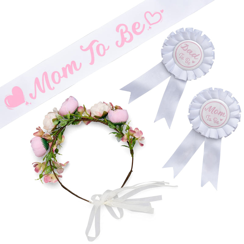 Baby Shower Decoration For Mom To Be And Dad To Be, Pink Flowers Style Tiara