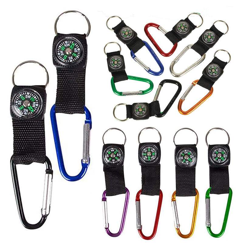 Kicko Rock Clip Keychain with Compass Design - 12 Pack Metal Self Lock Clip - Clasps