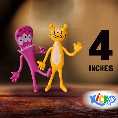 Kicko Bendable Monsters - 12 Pack of 4 Inch Rubbery, Friendly Creatures - Stress Reliever