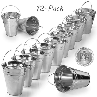 Kicko Large Galvanized Metal Buckets Bulk - 12 Pack - with Handle 5 X 4.5 Inches - Unique