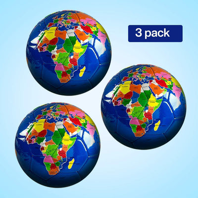 Kicko Globe Soccer Ball - Pack of 3 9 Inch Ball with World Earth Design - Perfect