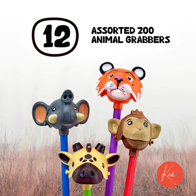 Kicko Assorted Zoo Animal Grabbers - 20 Inch - 1 Dozen Wildlife Hand Sticks - Kids Toy