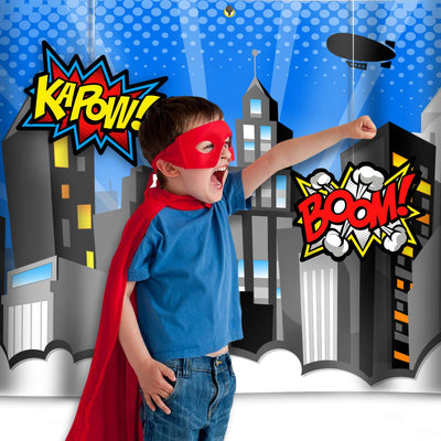 Signs Xl Superhero Backdrop With 6 Comic Action Word Photo Booth Props - Compliments Any