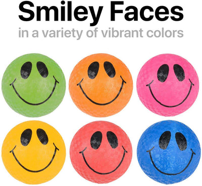 Kicko Smile Face Ball - 5 Pack - Colored Playground Balls with Smiling Face Design -