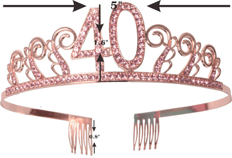 40th Birthday Decorations Women, 40th Birthday Tiara/Crown, 40th Birthday Sash, Pink