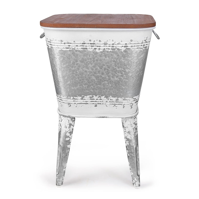 Farmhouse Accent Side Table - Galvanized Rustic End Table. Metal Storage Bin Wood Cover