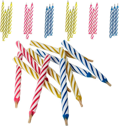 Kicko Striped Spiral Magic Trick Birthday Candles - 30 Pack - 2.2 Inch - 3 Colors - Short