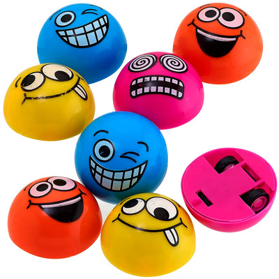 Kicko Pull Back Emojis Cars - 1.5 Inches - Pack of 8 Assorted Cool Emoticons and Colors