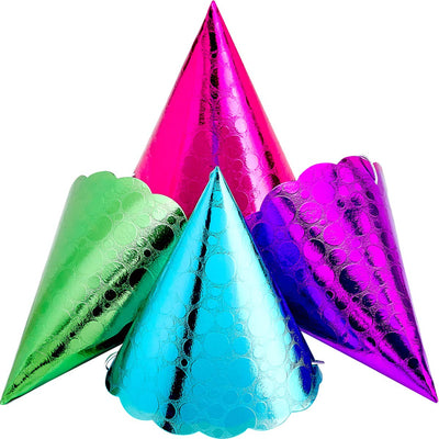 Kicko Shine Party Hats - 12 Pack - 4 Colors - for Kids, Party Favors, Stocking Stuffers