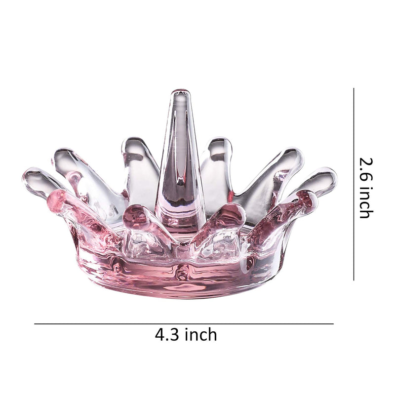 Crown Shape Glass Ring Holder Dia 4.3inch Glass Jewelry Tray Organizer (Pink