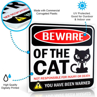 Bigtime Signs Beware of Cats Warning Sign - 12 inch Square - Danger Sign Funny Gag Gifts