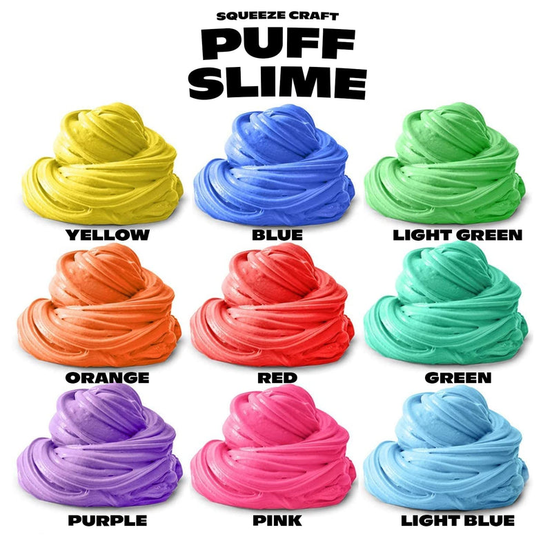 Squeeze Craft Puff Slime - 9 Pack Jumbo Fluffy Mud Putty Assorted Bright Colors - 2 Oz