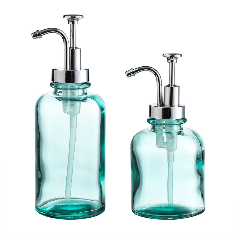 Clear Glass Soap Lotion Dispenser Set, Unique Design Pump, for Bathroom, Kitchen