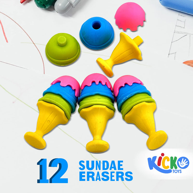 Kicko Sundae Erasers - 12 Pack - for Kids, Party Favors, Stocking Stuffers, Classroom