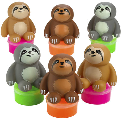 Kicko Sloth Slime - 6 Pack - Gooey Slime in a 2 Inch Clear Tub with a Sloth Lid - Party