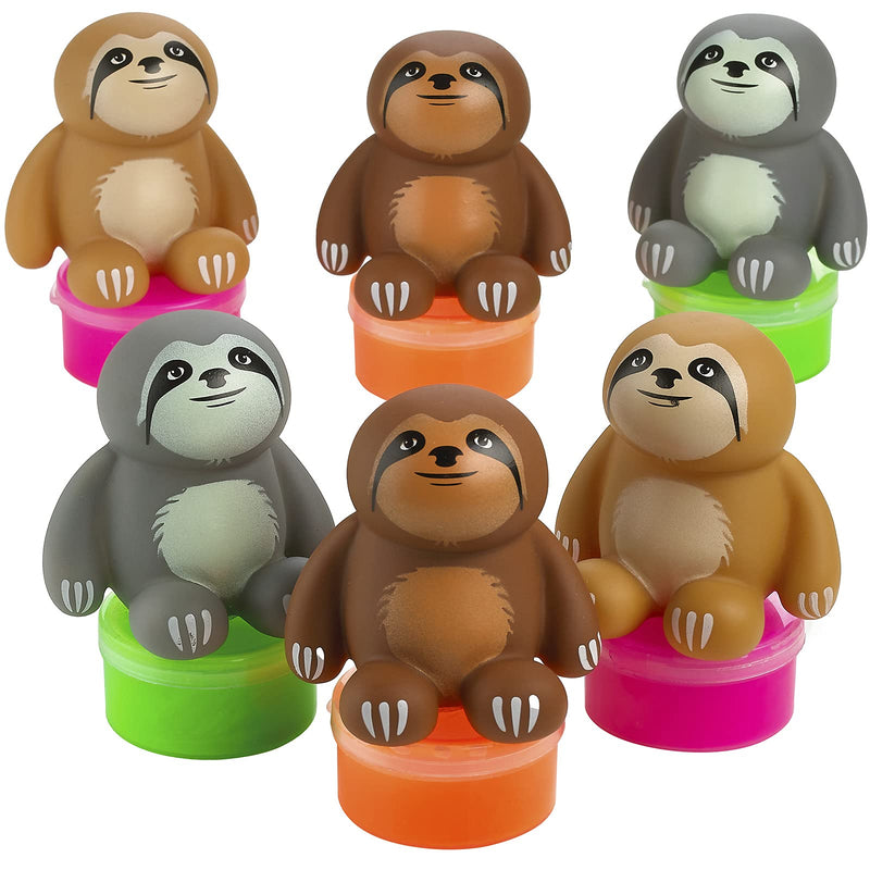 Kicko Sloth Slime - 6 Pack - Gooey Slime in a 2 Inch Clear Tub with a Sloth Lid - Party