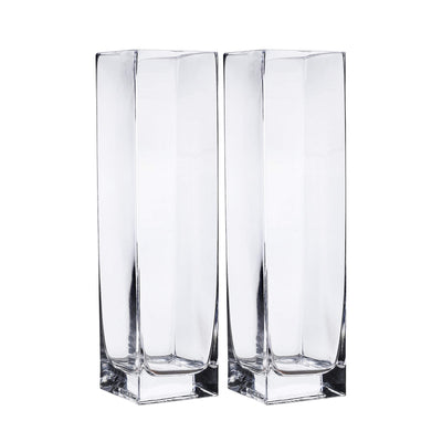 Clear Square Glass Vase Set of 2 (3.15X12inch