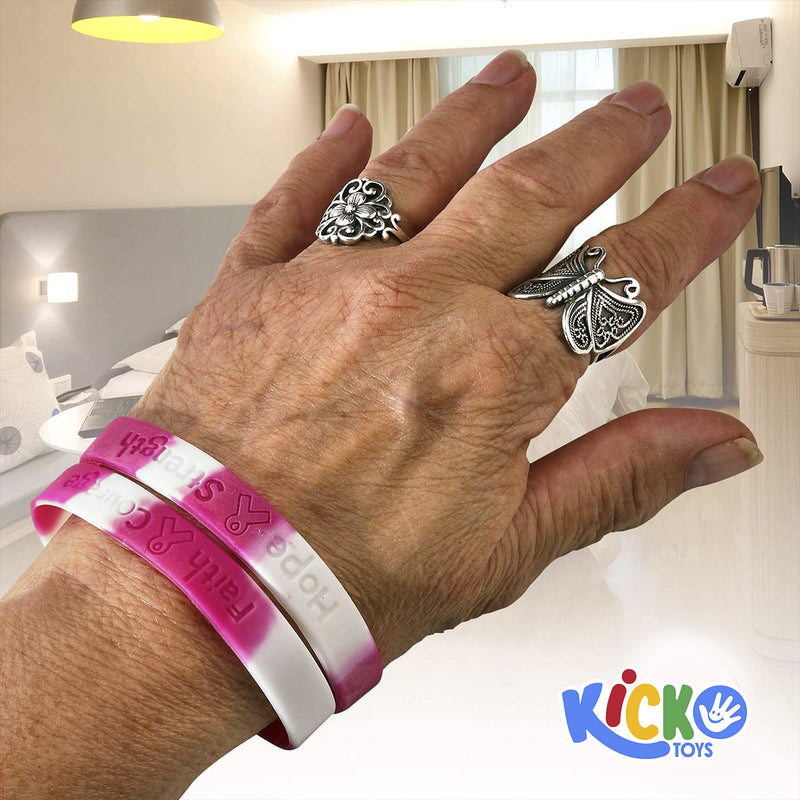 Kicko 24 Pack Breast Cancer Awareness Rubber Bracelets for Kids, Teens, Adults - Fashion