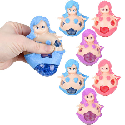 Kicko Squeezy Mermaid Bead - Pack of 6, 3.25 Inch Squishy and Squeezable Beaded Mermaid