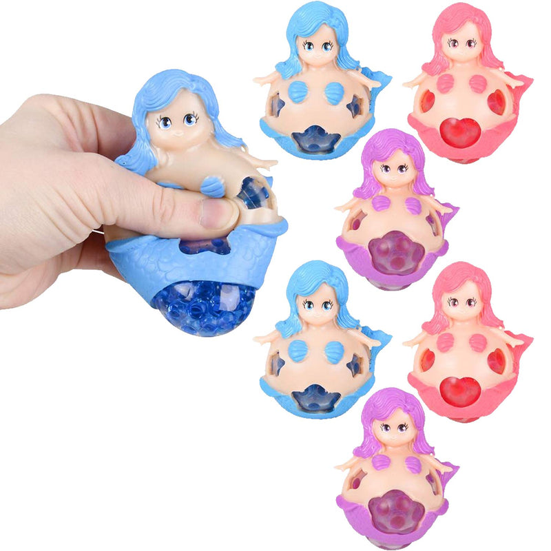 Kicko Squeezy Mermaid Bead - Pack of 6, 3.25 Inch Squishy and Squeezable Beaded Mermaid