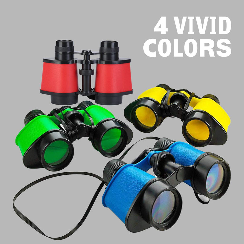 Kicko Toy Binoculars with Neck Strings - 4 Pack - 3.5 x 5 Inches - Colorful Novelty Binos