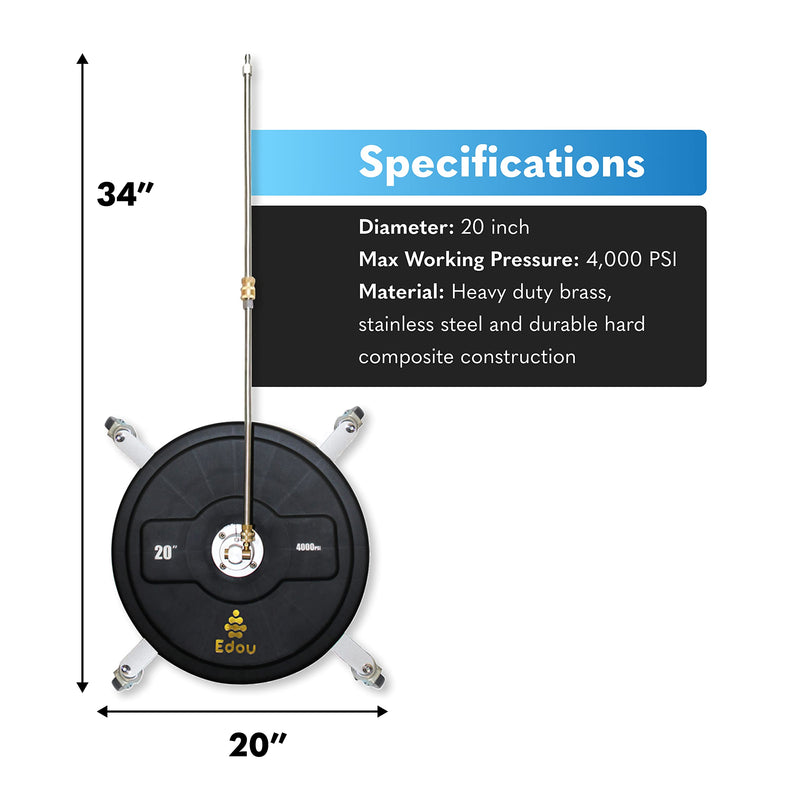 EDOU 20-Inch Pressure Washer Surface Cleaner - Power Washer Accessory with Wheels - 2