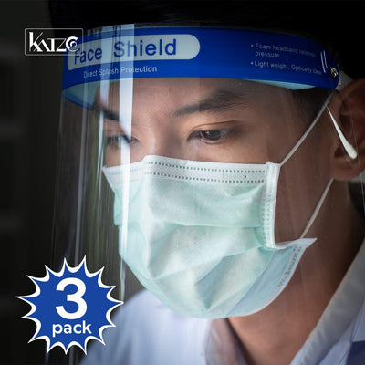 Katzco Reusable Face Shields - 3 Pack - Clear Full Face Visor Mask with Removable