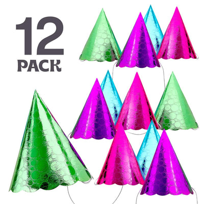 Kicko Shine Party Hats - 24 Pack - 4 Colors - for Kids, Party Favors, Stocking Stuffers