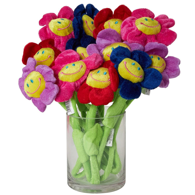 Kicko Smiling Daisy Plush - 12 Pack - 13 Inch Assorted Colors Sunflower Long Bendable Stem