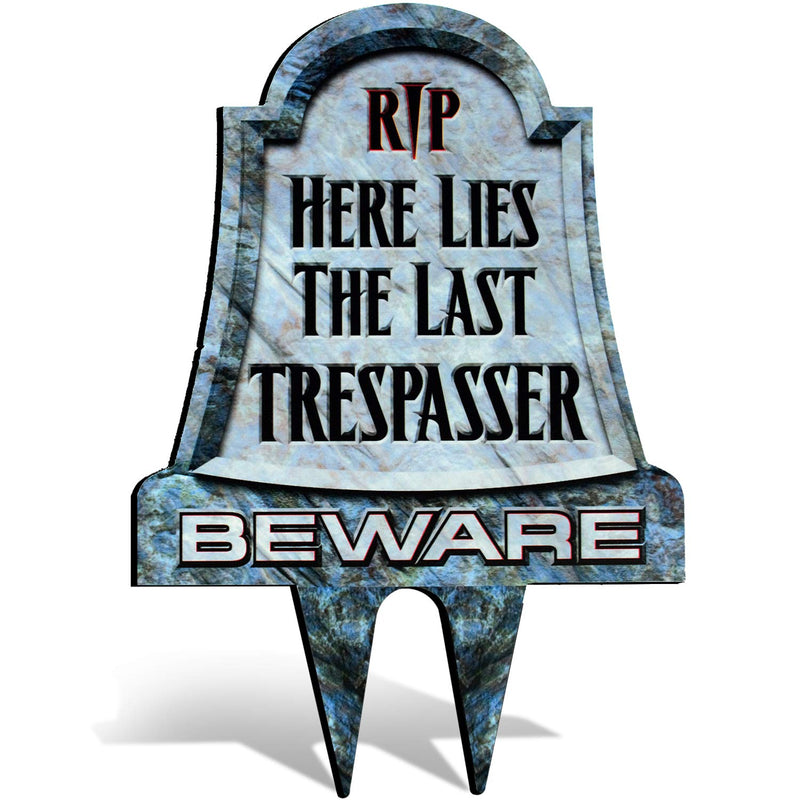 Funny or Scary No Trespassing Sign. Beware Tombstone Metal Lawn Sign | Halloween Yard