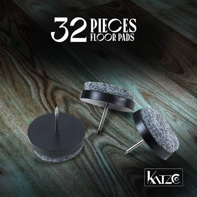 Katzco 1 inch - 32 Pc. Felt Furniture Floor Pads - Hook in Protectors for Furniture, Tile