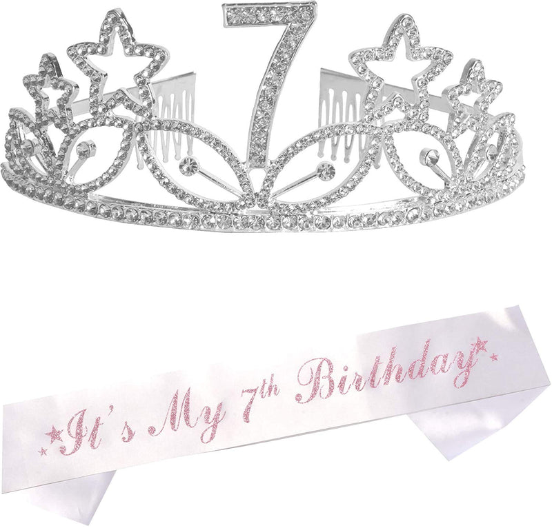 7th Birthday Gifts for Girl, 7th Birthday Tiara and Sash, Happy 7th Birthday Party