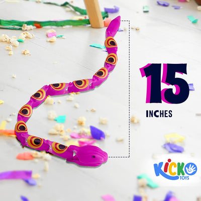 Kicko Wacky Wiggly Jointed Snakes - 12 Pack - 15 Inch - Long Plastic Snake Toys