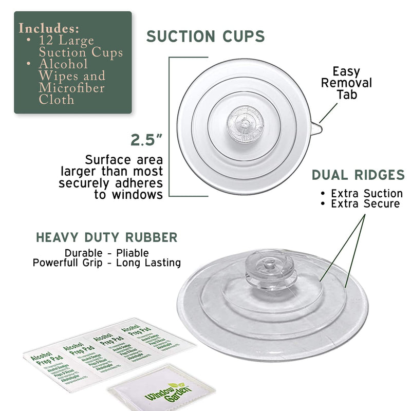 Window Garden Replacement Suction Cups - 12 Clear, Large Super Strong Window Suckers